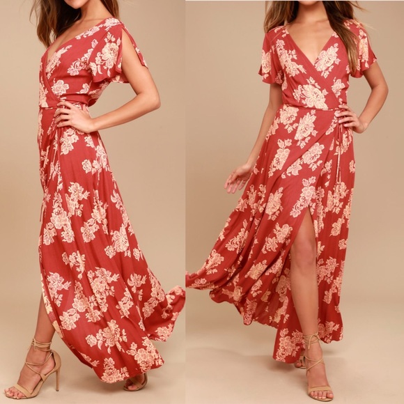 Lulus Dresses & Skirts - 🆕 Lulu’s Rust Red Floral Print Wrap Dress